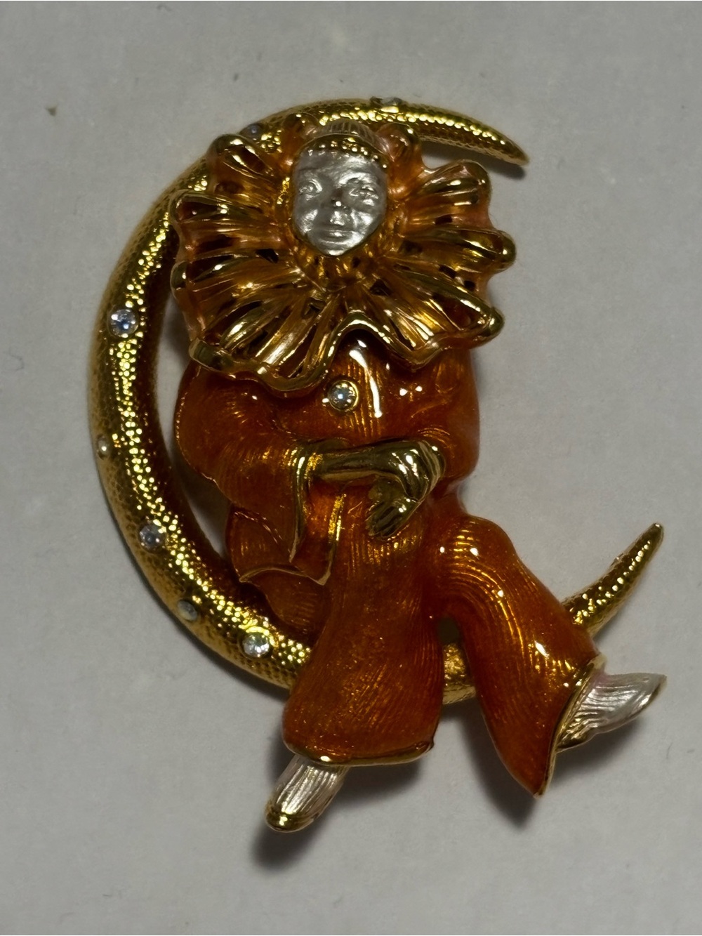 Berebi Clown on the Moon Vintage Figural Costume Pin Brooch